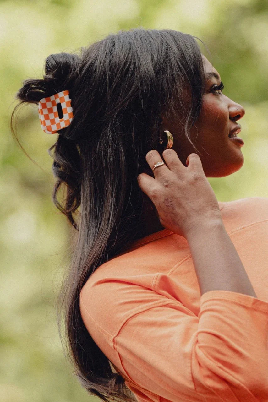 Collegiate claw clip for Tennessee® in a Checkerboard 2x2 pattern and size by Fizzy